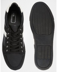 schwarze Leder niedrige Sneakers von Asos