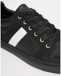 schwarze Leder niedrige Sneakers von Asos