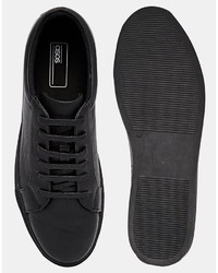 schwarze Leder niedrige Sneakers von Asos