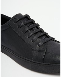 schwarze Leder niedrige Sneakers von Asos