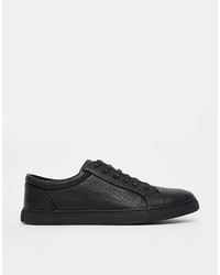 schwarze Leder niedrige Sneakers von Asos