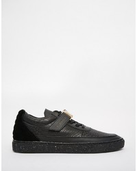 schwarze Leder niedrige Sneakers