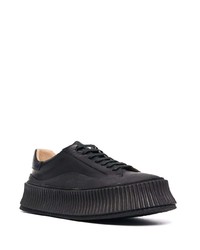 schwarze Leder niedrige Sneakers von Jil Sander