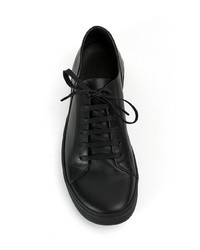 schwarze Leder niedrige Sneakers von Rick Owens