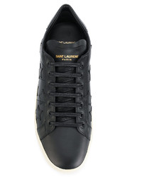 schwarze Leder niedrige Sneakers von Saint Laurent