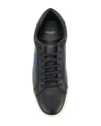 schwarze Leder niedrige Sneakers von Saint Laurent