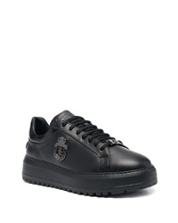 schwarze Leder niedrige Sneakers von Billionaire