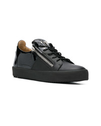 schwarze Leder niedrige Sneakers von Giuseppe Zanotti Design