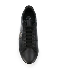 schwarze Leder niedrige Sneakers von Philipp Plein