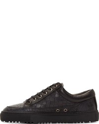 schwarze Leder niedrige Sneakers