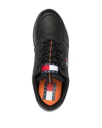 schwarze Leder niedrige Sneakers von Tommy Jeans