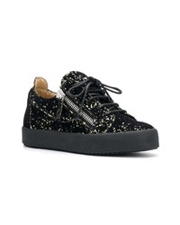 schwarze Leder niedrige Sneakers von Giuseppe Zanotti Design