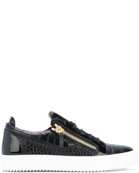 schwarze Leder niedrige Sneakers von Giuseppe Zanotti Design
