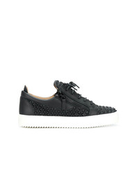 schwarze Leder niedrige Sneakers von Giuseppe Zanotti Design