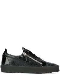 schwarze Leder niedrige Sneakers von Giuseppe Zanotti Design