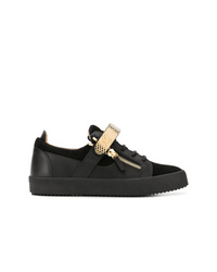 schwarze Leder niedrige Sneakers von Giuseppe Zanotti Design