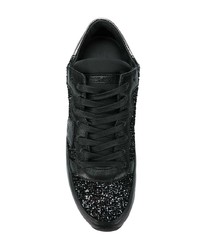 schwarze Leder niedrige Sneakers von Philippe Model