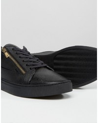 schwarze Leder niedrige Sneakers