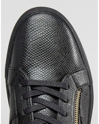 schwarze Leder niedrige Sneakers