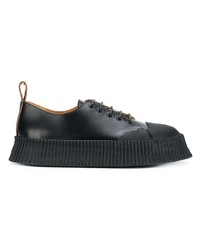 schwarze Leder niedrige Sneakers von Jil Sander