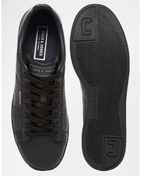 schwarze Leder niedrige Sneakers von Jack and Jones