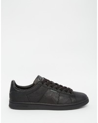 schwarze Leder niedrige Sneakers von Jack and Jones