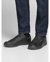 schwarze Leder niedrige Sneakers von Jack & Jones