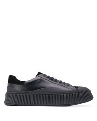 schwarze Leder niedrige Sneakers von Jil Sander