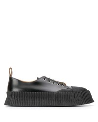 schwarze Leder niedrige Sneakers von Jil Sander