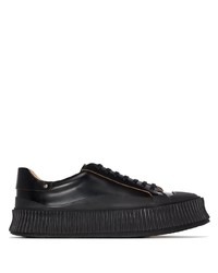 schwarze Leder niedrige Sneakers von Jil Sander