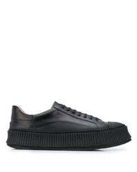 schwarze Leder niedrige Sneakers von Jil Sander