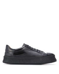 schwarze Leder niedrige Sneakers von Jil Sander