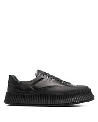 schwarze Leder niedrige Sneakers von Jil Sander