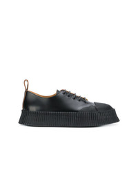 schwarze Leder niedrige Sneakers von Jil Sander