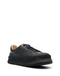 schwarze Leder niedrige Sneakers von Jil Sander