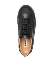 schwarze Leder niedrige Sneakers von Jil Sander