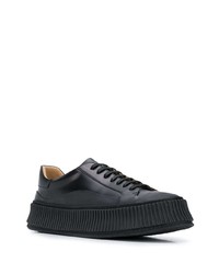 schwarze Leder niedrige Sneakers von Jil Sander