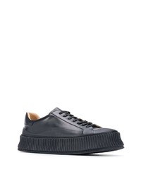 schwarze Leder niedrige Sneakers von Jil Sander