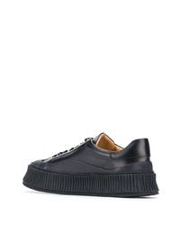 schwarze Leder niedrige Sneakers von Jil Sander