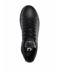 schwarze Leder niedrige Sneakers von John Richmond