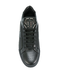 schwarze Leder niedrige Sneakers von Philipp Plein