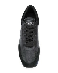 schwarze Leder niedrige Sneakers von Trussardi Jeans