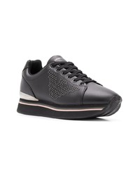 schwarze Leder niedrige Sneakers von Emporio Armani