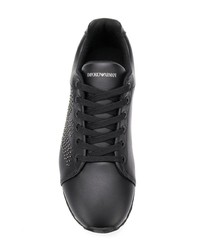 schwarze Leder niedrige Sneakers von Emporio Armani