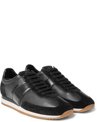 schwarze Leder niedrige Sneakers von Tom Ford