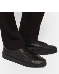 schwarze Leder niedrige Sneakers von Jil Sander