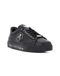 schwarze Leder niedrige Sneakers von Philipp Plein