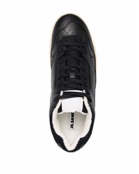 schwarze Leder niedrige Sneakers von Jil Sander