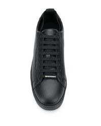 schwarze Leder niedrige Sneakers von Emporio Armani