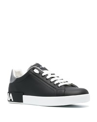 schwarze Leder niedrige Sneakers von Dolce & Gabbana